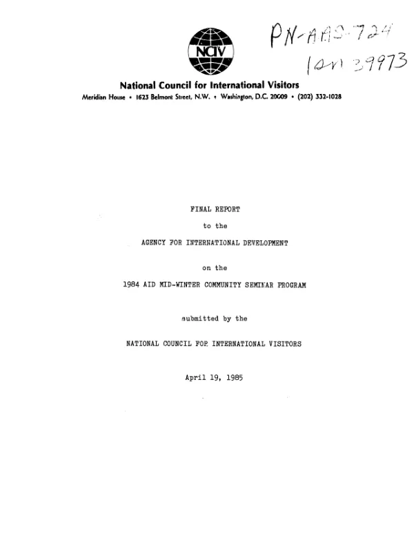 Final report to the Agency for International Development on the 1984 AID mid-winter community seminar program