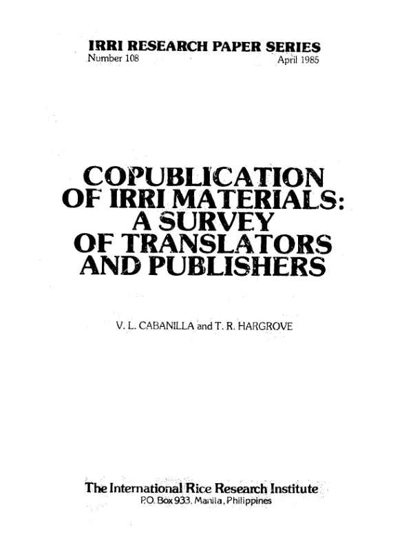 Copublication of IRRI materials : a survey of translators and publishers