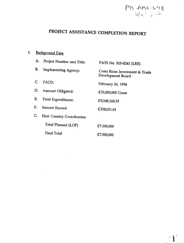 Project assistance completion report : PATS [policy and training and support] no. 515-0241