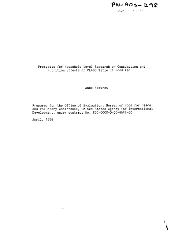 Prospects for household-level research on consumption and nutrition effects of PL-480 Title II food aid