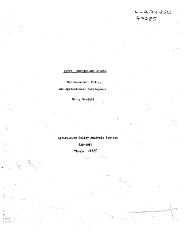 Egypt, Morocco and Jordan : macroeconomic policy and agricultural development