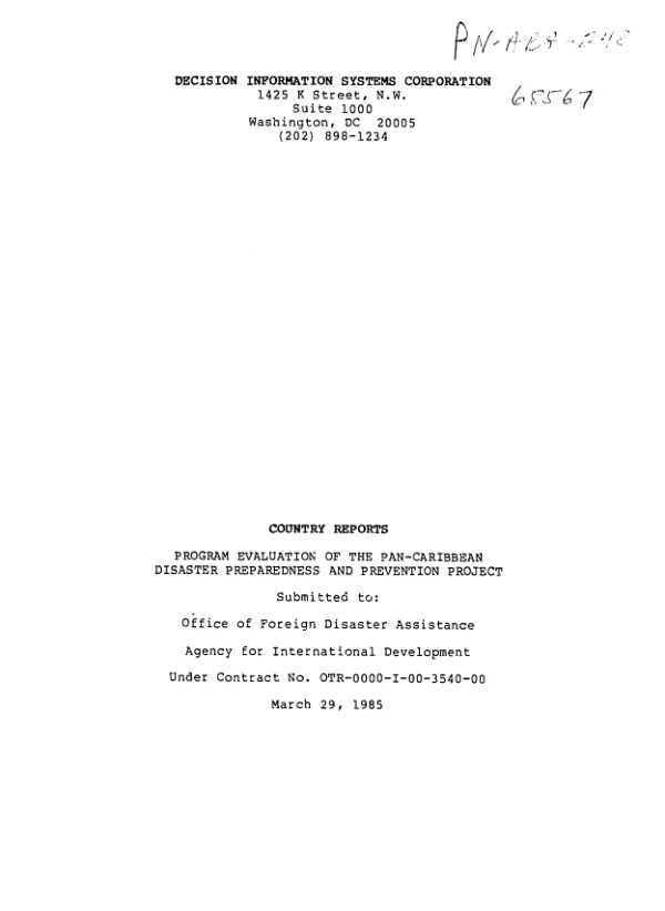 Country reports : program evaluation of the Pan-Caribbean disaster preparedness and prevention project
