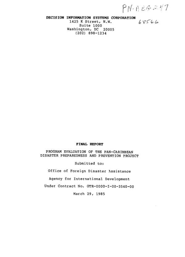 Final report : program evaluation of the Pan-Caribbean disaster preparedness and prevention project