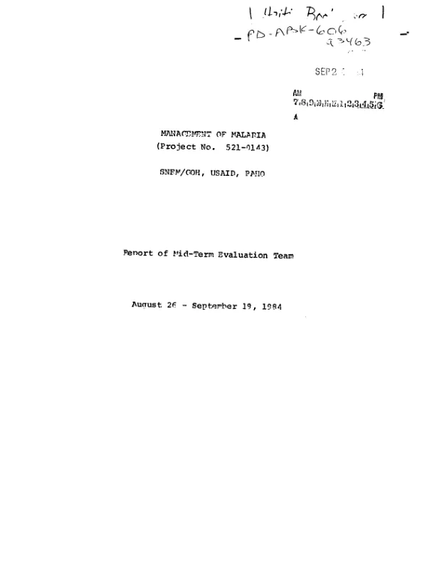 Management of malaria (project no. 521-0143) : report of mid-term evaluation team