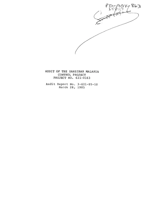 Audit of the Zanzibar malaria control project, project no. 621-0163