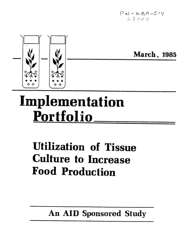 Implementation portfolio : utilization of tissue culture to increase food production