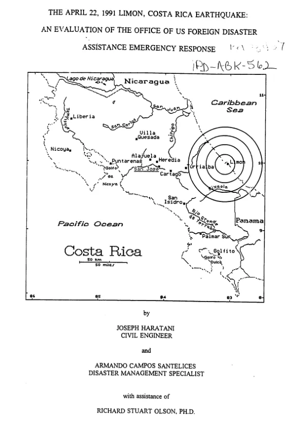 April 22, 1991 Limon, Costa Rica earthquake : an evaluation of the Office of US Foreign Disaster Assistance emergency response
