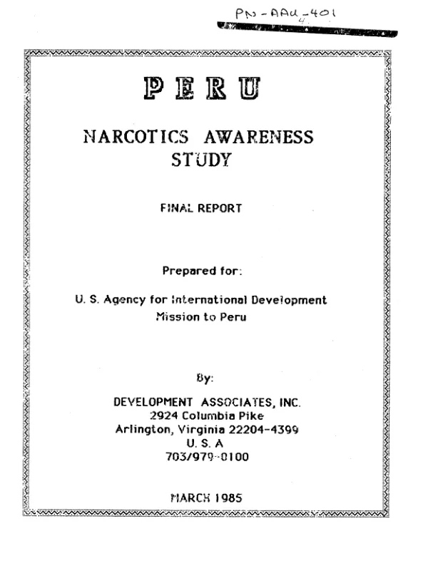 Narcotics awareness and public education study