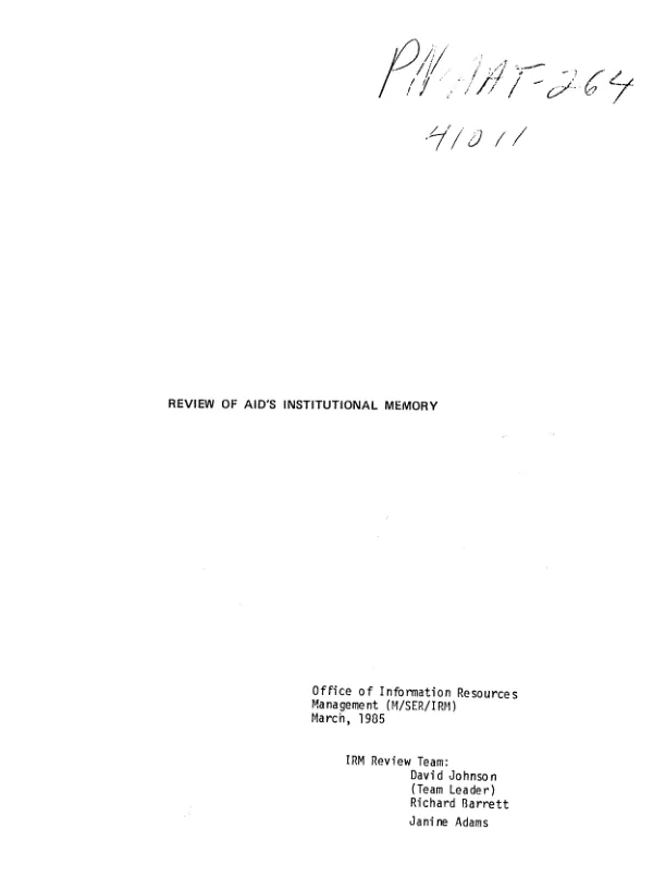 Review of AID"s institutional memory