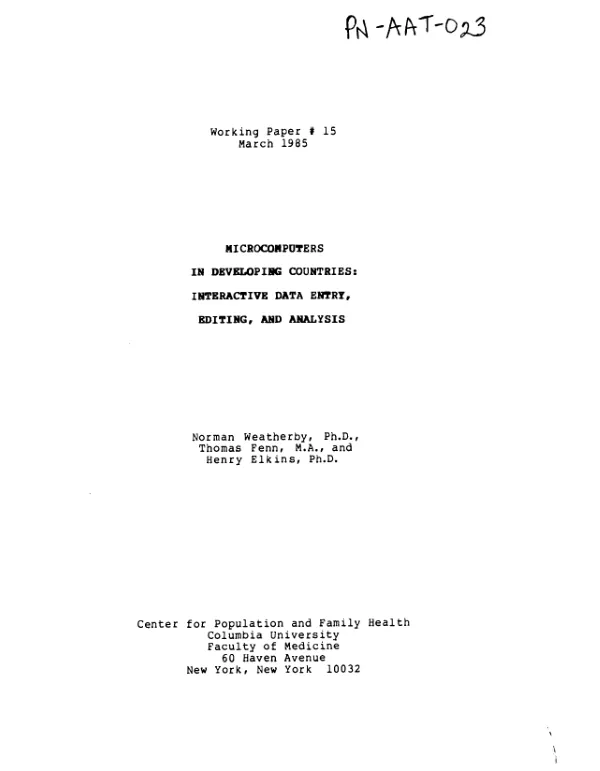 Microcomputers in developing countries : interactive data entry, editing, and analysis