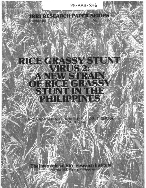 Rice grassy stunt virus 2 : a new strain of rice grassy stunt in the Philippines