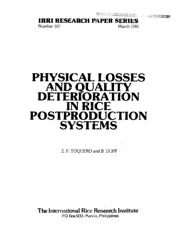 Physical losses and quality deterioration in rice post-production systems