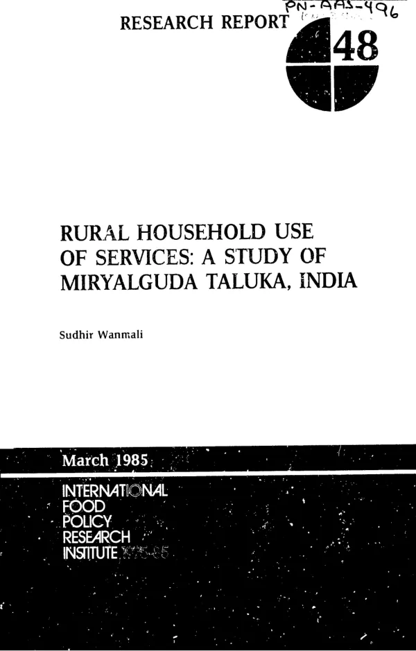Rural household use of services : a study of Miryalguda Taluka, India