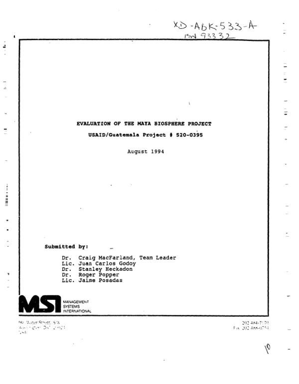 Evaluation of the Maya biosphere project : USAID/Guatemala project 520-0395