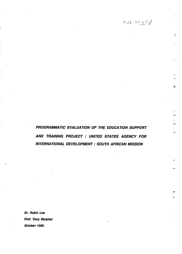 Programmatic evaluation of the education support and training project : United States Agency for International Development -- South African mission