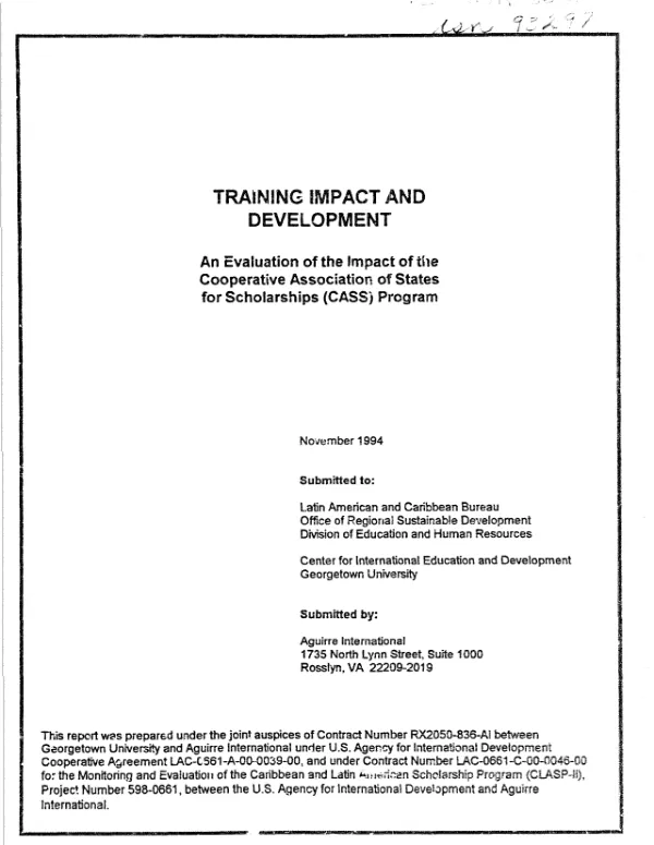 Training impact and development : an evaluation of the impact of the Cooperative Association of States for Scholarships (CASS) program