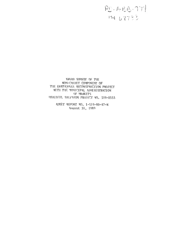 Award survey of the non-credit component of the earthquake reconstruction project with the Municipal Administration of Markets, USAID/El Salvador project no. 519-0333