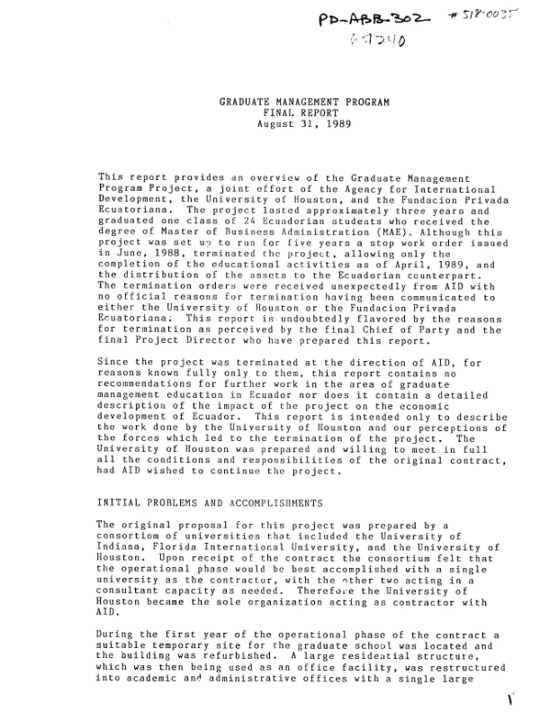 Graduate management program : final report
