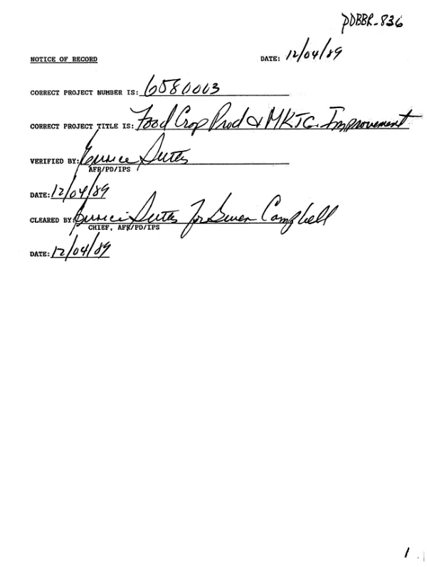 AID cooperative agreement 658-0003-A-00-9040-00 to Cooperative league for the USA for a food crop production and marketing project
