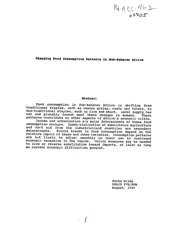 Changing food consumption patterns in sub-Saharan Africa