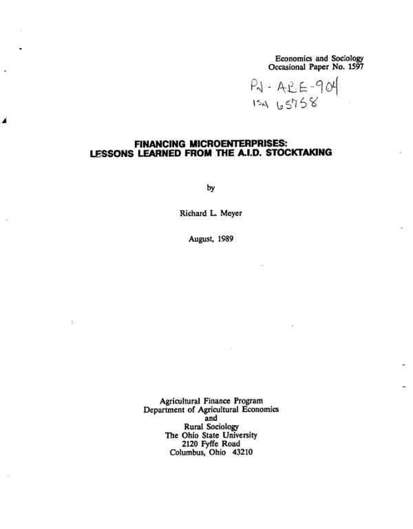 Financing microenterprises : lessons learned from the A.I.D. stocktaking