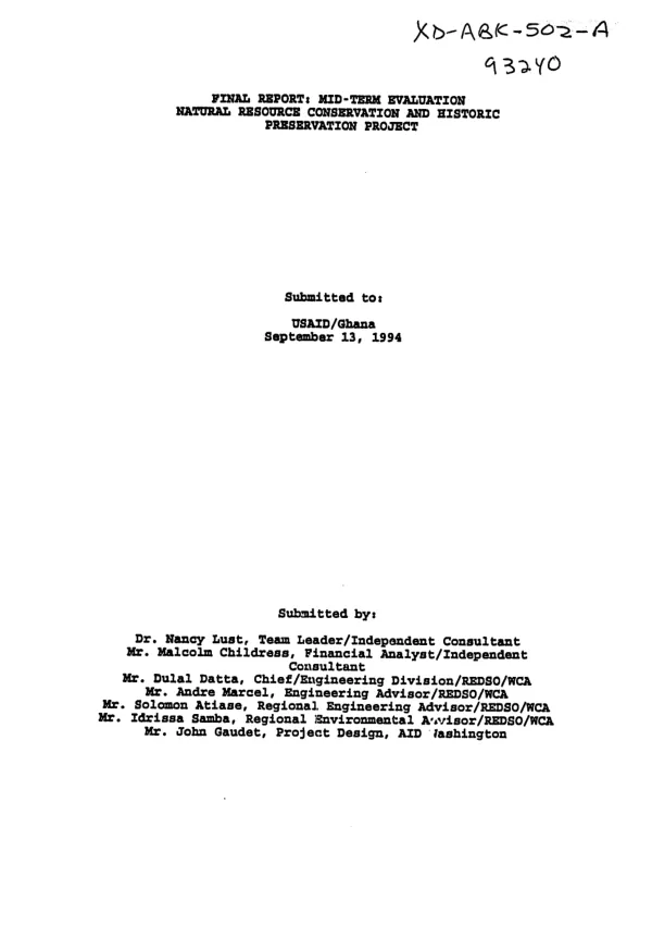Final report : mid-term evaluation -- natural resource conservation and historic preservation project