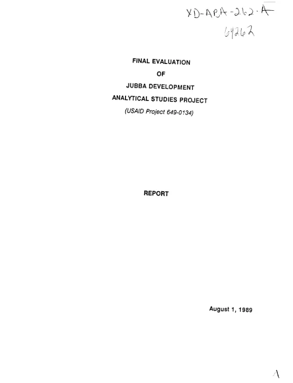 Final evaluation of Jubba development analytical studies project, (USAID project 649-0134)