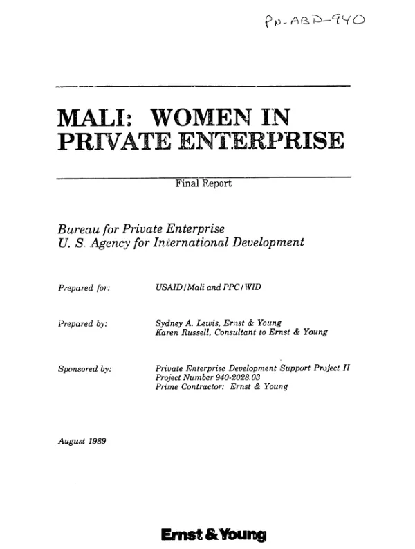 Mali : women in private enterprise -- final report