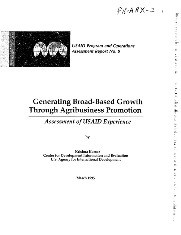 Generating broad-based growth through agribusiness promotion : assessment of USAID experience