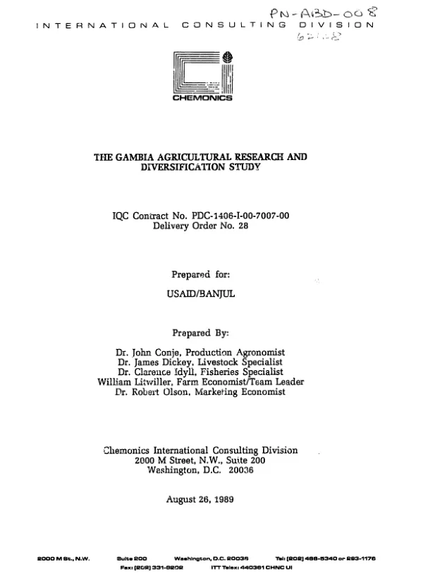 Gambia agricultural research and diversification study