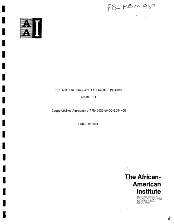 African graduate fellowship program (AFGRAD II) : cooperative agreement AFR-0433-A-00-2034-00 -- final report