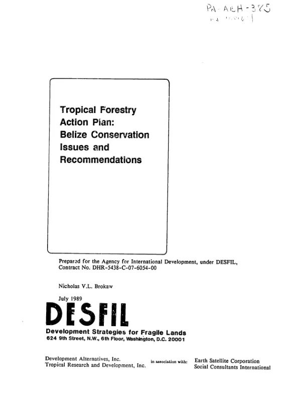 Tropical forestry action plan : Belize conservation issues and recommendations