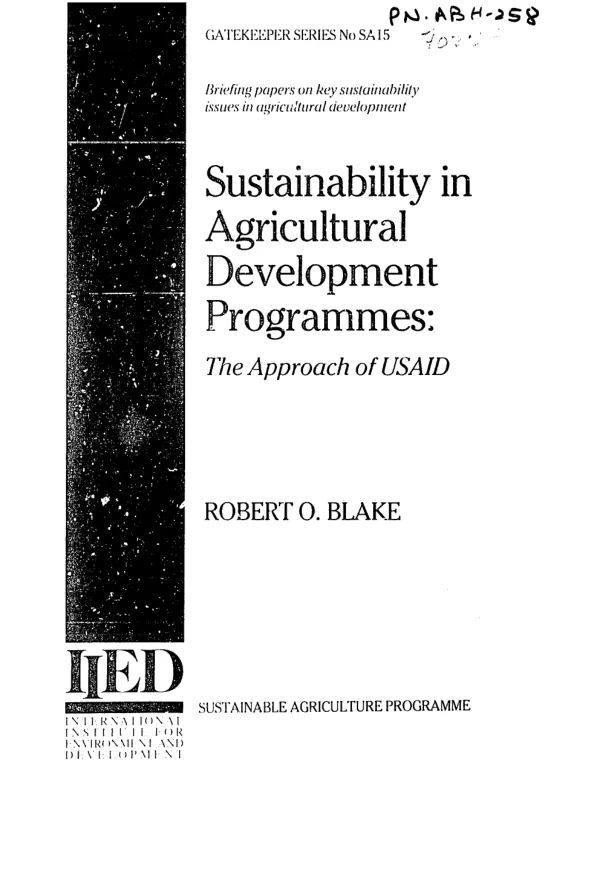 Sustainability in agricultural development programmes : the approach of USAID