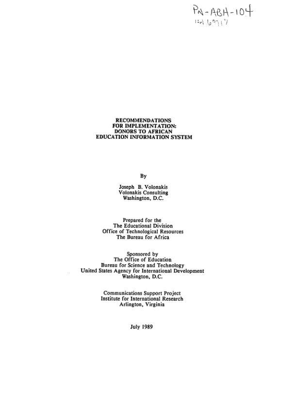 Recommendations for implementation : donors to African education information system