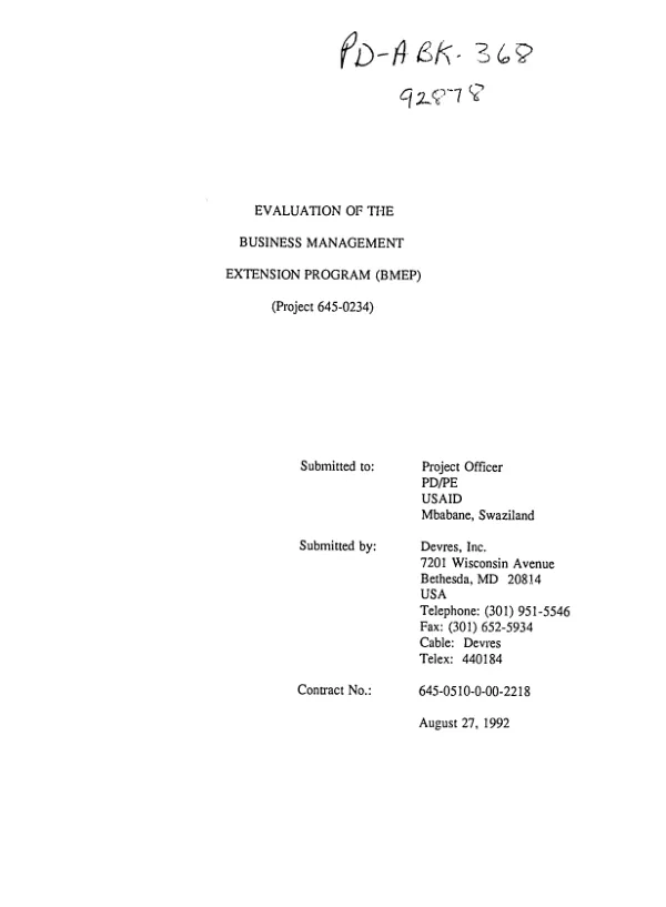 Evaluation of the business management extension program (BMEP) (project 645-0234)
