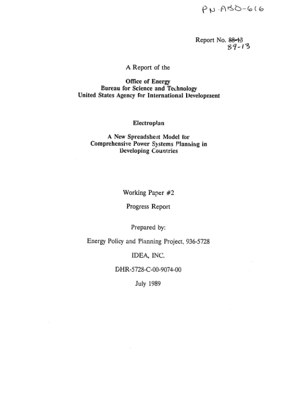 Electroplan : a new spreadsheet model for comprehensive power systems planning in developing countries