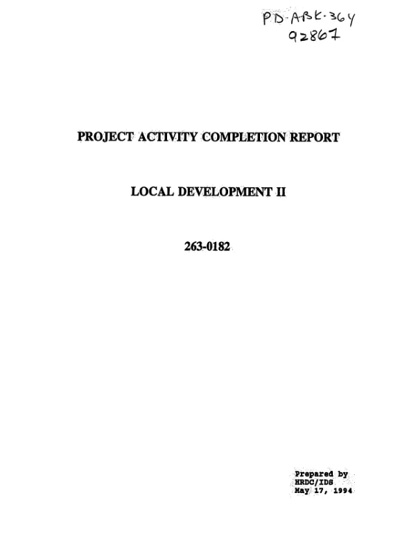Project activity completion report : local government II