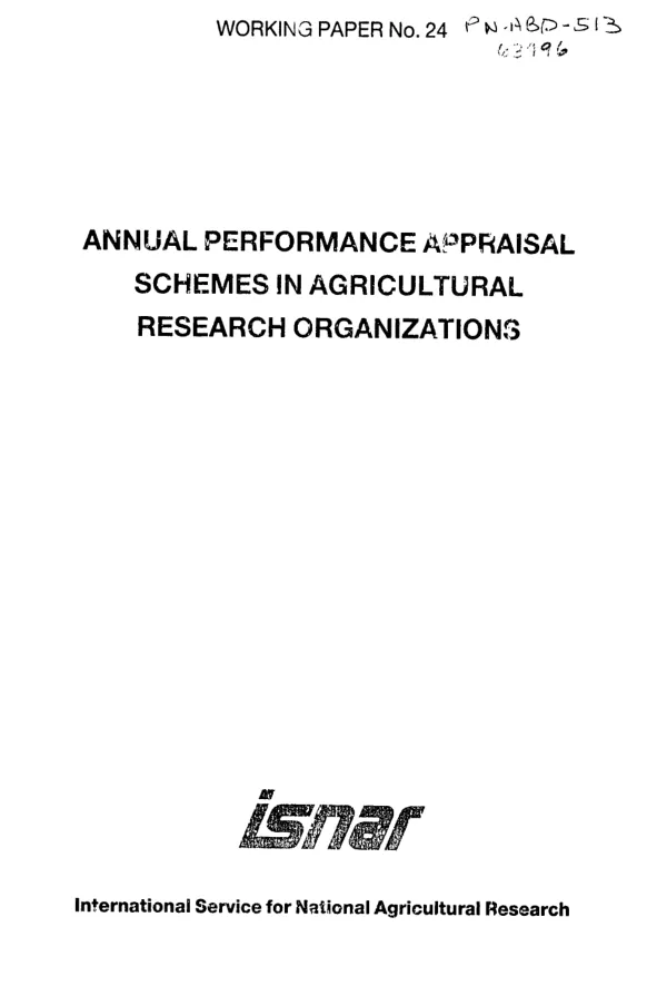 Annual performance appraisal schemes in agricultural research organizations