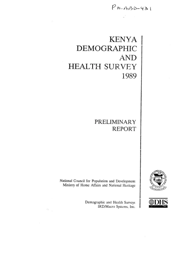 Kenya demographic and health survey 1989 : preliminary report