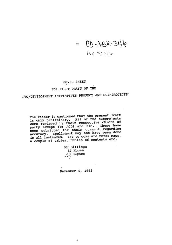 PVO development initiatives project, 677-0051 : date of authorization, June 7, 1985 -- PACD, June 30, 1995