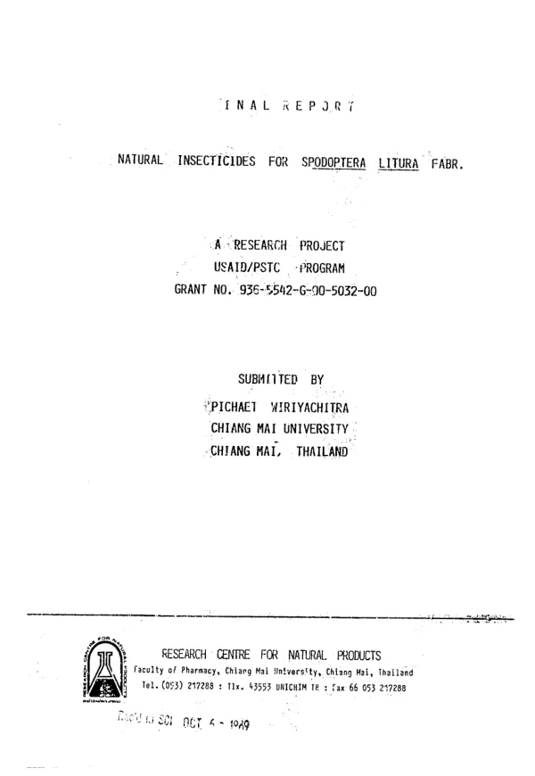 Final report : natural insecticides for Spodoptera litura fab.