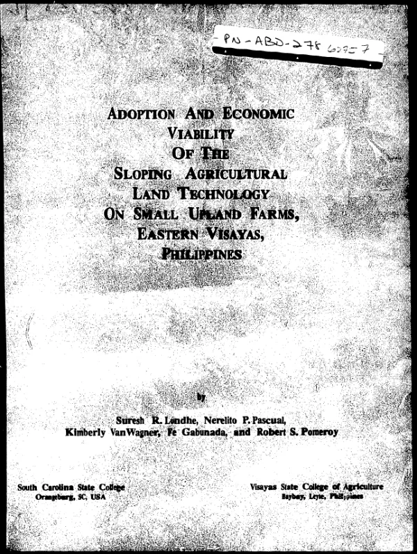 Adoption and economic viability of the sloping agricultural land technology on small upland farms, Eastern Visayas, Philippines