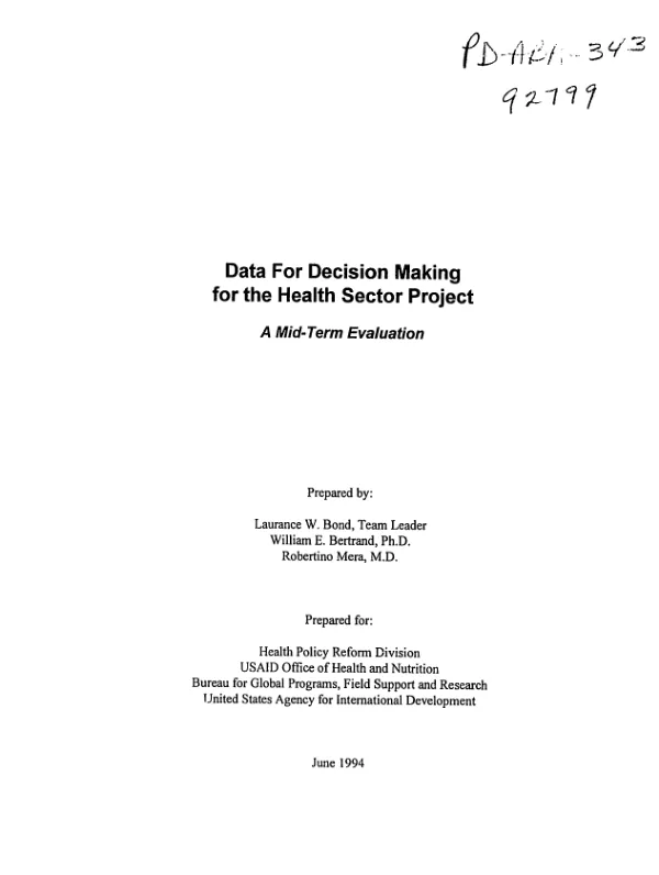 Data for decision making for the health sector project : a mid-term evaluation