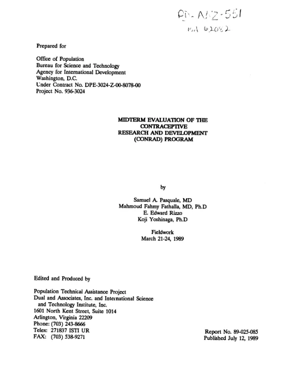 Midterm evaluation of the contraceptive research and development (CONRAD) program