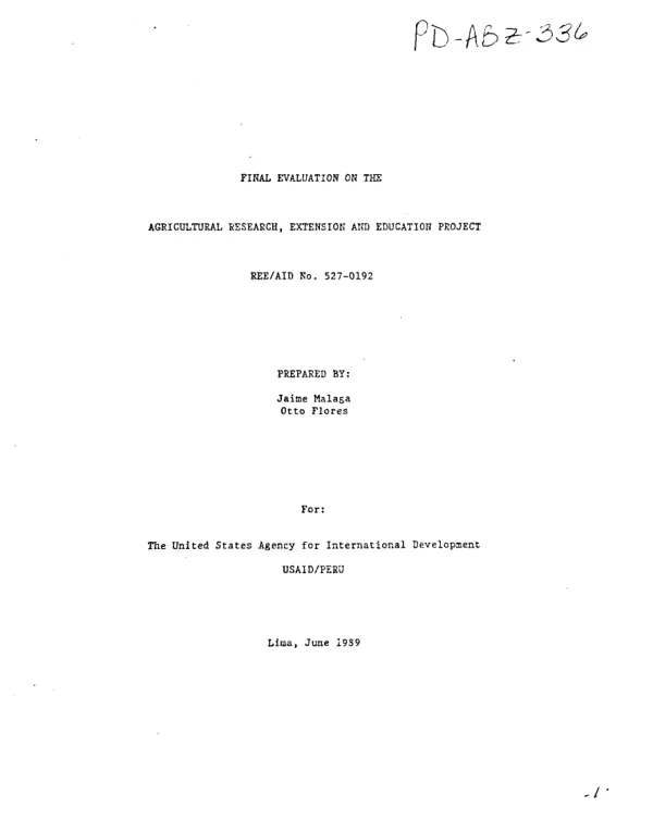 Final evaluation of the agriculture research, extension and education [REE] project : REE/AID no. 527-0192