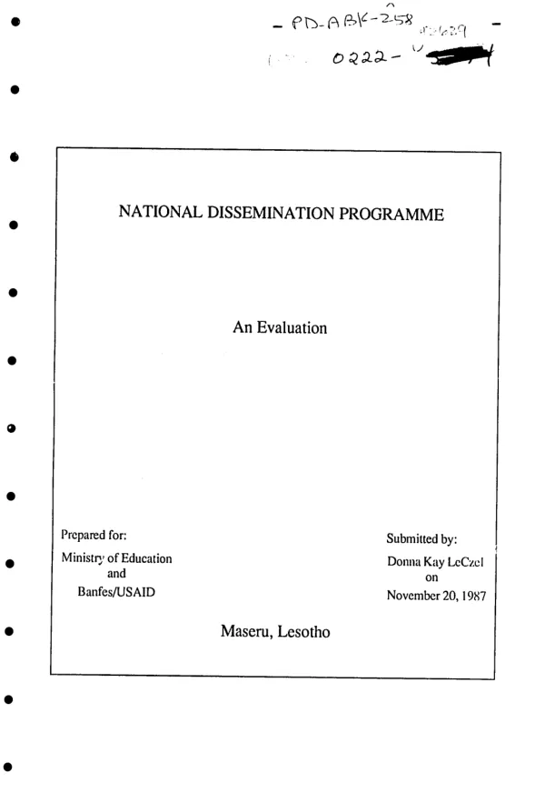 National dissemination programme : an evaluation