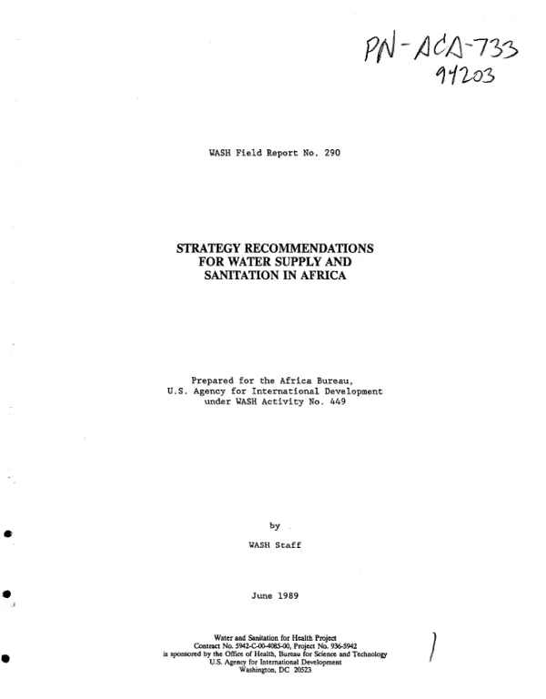 Strategy recommendations for water supply and sanitation in Africa