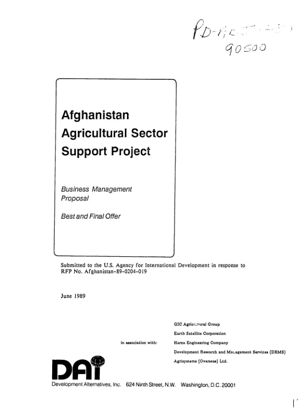 Afghanistan agricultural sector support project : business management proposal -- best and final offer
