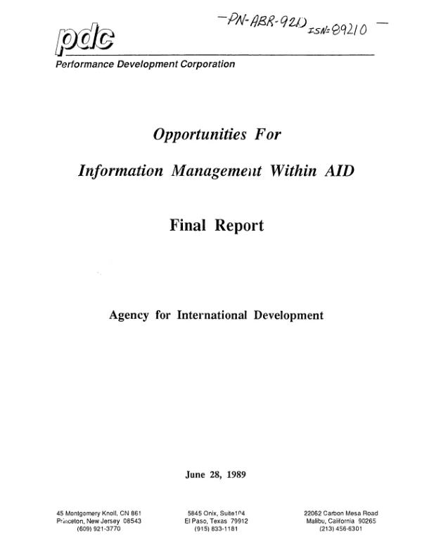 Opportunities for information management within AID : final report