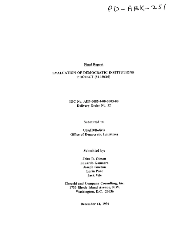 Final report : evaluation of democratic institutions project (511-0610)